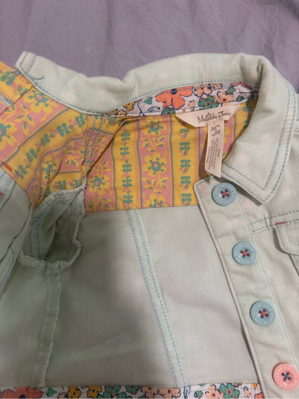 Matilda Jane Mint Green Denim Jacket with Pastel Floral Trim